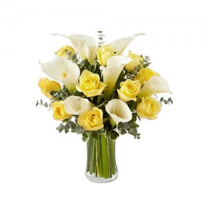 vas bunga mawar kuning calalily murah bunga meja tamu