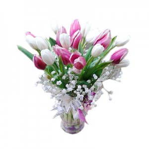 vas bunga tulip pink putih harga 900 ribu