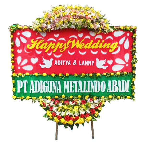 bunga papan happy wedding harga 500 ribu merah muda hijau adiguna