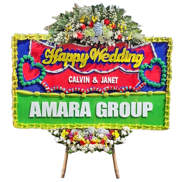 bunga papan happy wedding hijau merah biru harga 500 ribu amara group