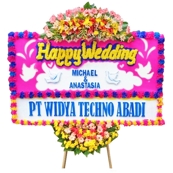bunga papan happy wedding pink harga 500 ribu widya techno abadi