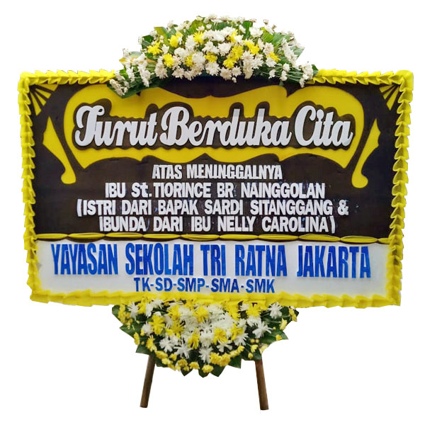 bunga papan duka cita atas meninggalnya ibu istri dari bapak harga 500 ribu yayasan sekolah tri ratna jakarta