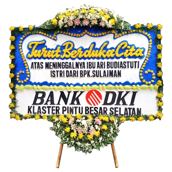 bunga papan turut berduka cita atas meninggalnya ibu istri dari bapak harga 500 ribu biru putih kuning bank DKI