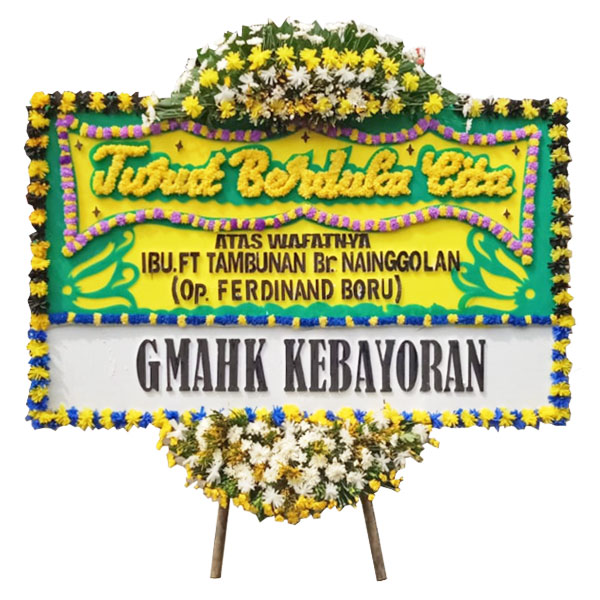 bunga papan turut berduka cita atas wafatnya ibu harga 500 ribu kuning hijau ungu biru