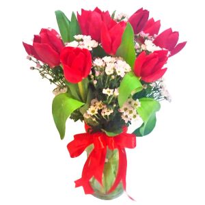 karangan vas bunga tulip merah harga 715 ribu