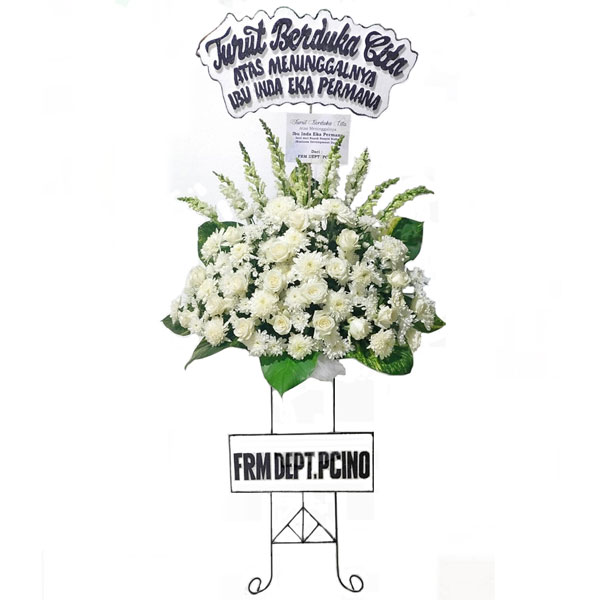 standing flower murah jakarta ucapan turut berduka cita atas meninggalnya ibu tema putih harga 550 ribu