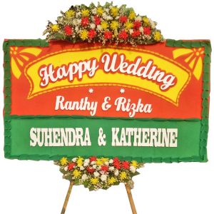 bunga papan jakarta murah happy wedding tema oranye hijau harga 500 ribu