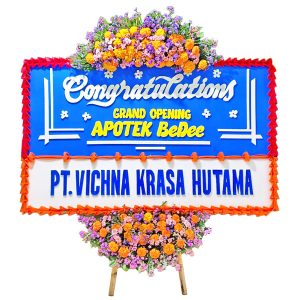 bunga papan murah jakarta ucapan congratulations grand opening apotek harga 500 ribu tema biru vichna krasa hutama
