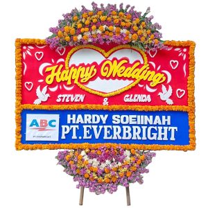 bunga papan murah jakarta ucapan happy wedding harga 500 ribu tema merah biru everbright